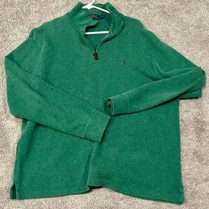 Ralph Lauren Green Zip Up Sweater with Mock Neck